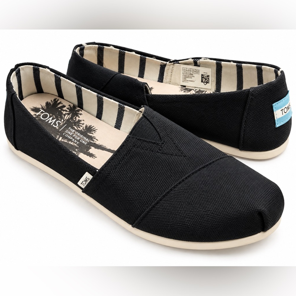 TOMS Classic Alpargata Women’s 5.5 Black Canvas Slip On Flats Shoes